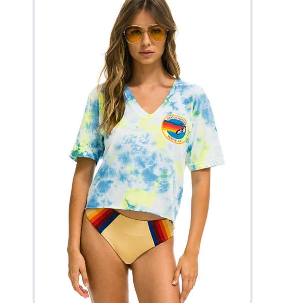 Tie-Dye V-Neck T-Shirt with Rainbow Patch